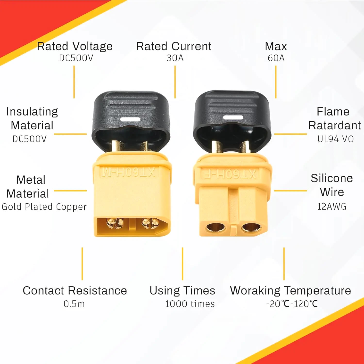 XT60 Connector Plug with Sheat - Drone Battery Connector reseña y precio
