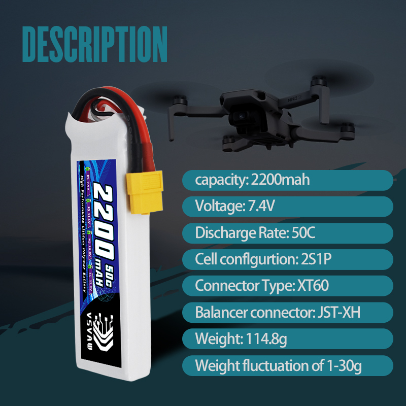 VSVAW 7.4V 2200mah 2S Drone Li - Drone Battery Plate reseña y precio