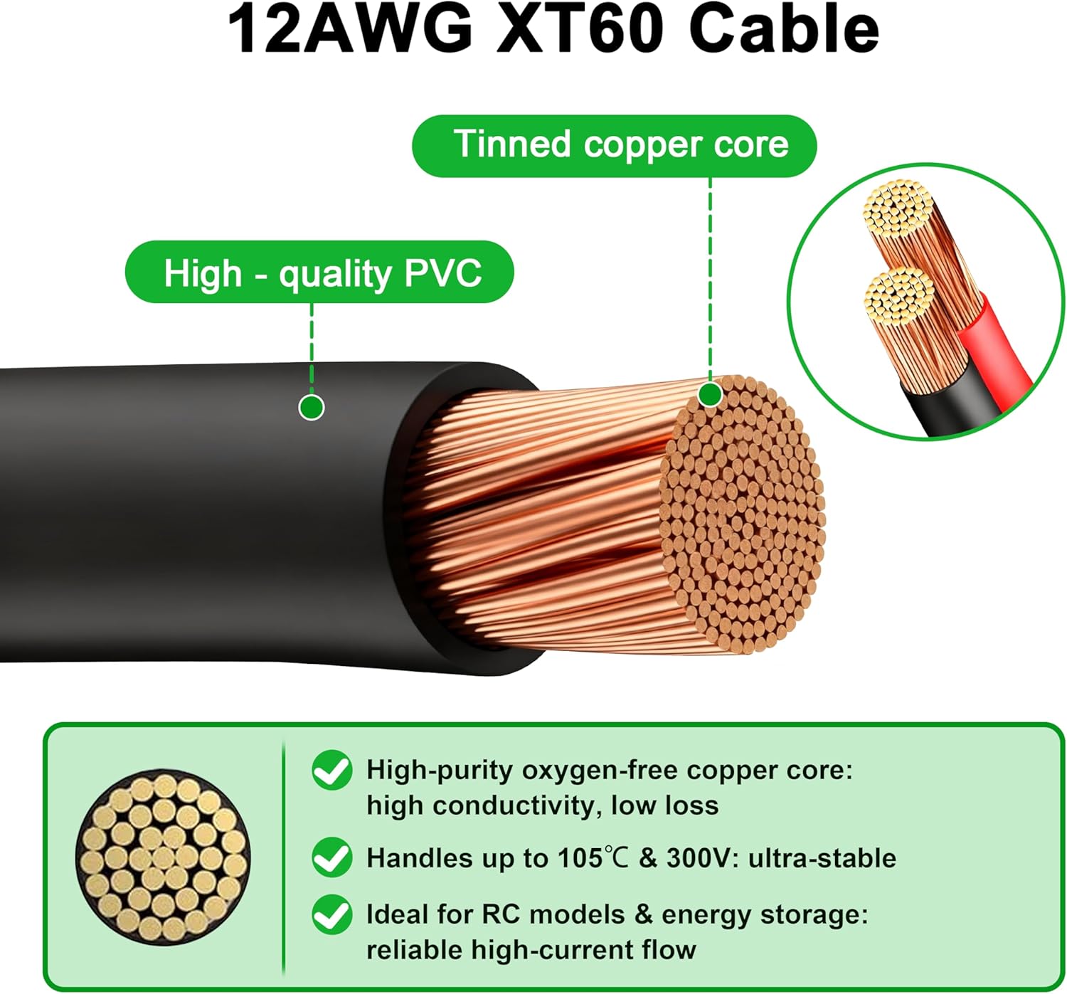 JMUYTOP 3FT 12AWG XT60 Panel M - Drone Battery Connector reseña y precio