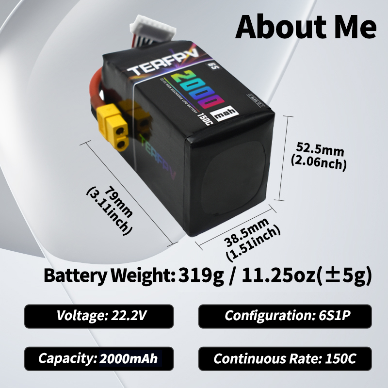 TERFPV 6S 22.2V 2000mAh 150C/3 - Drone Battery 6S reseña y precio