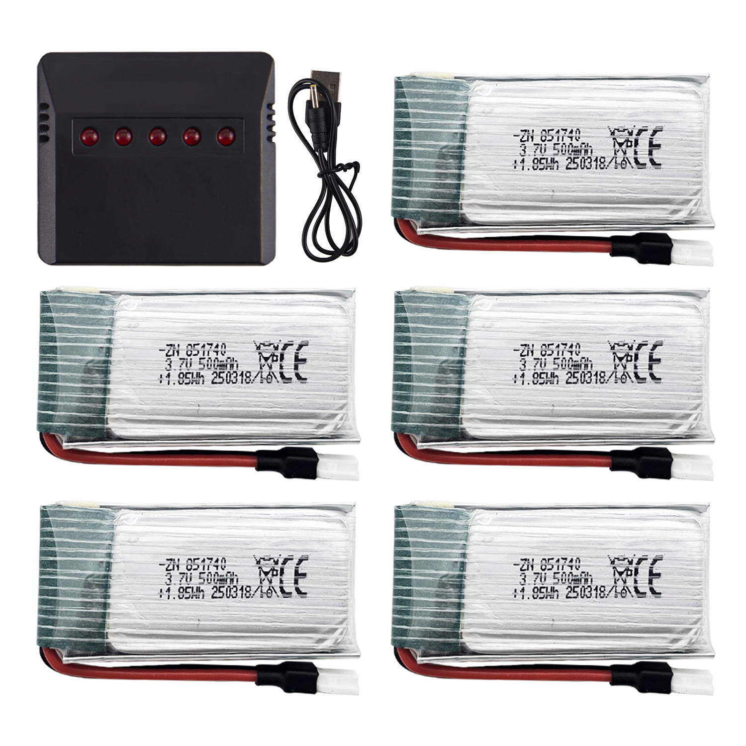5Pcs 3.7V 500mAh LiPo Batterie - Drone Battery Balance Charger reseña y precio