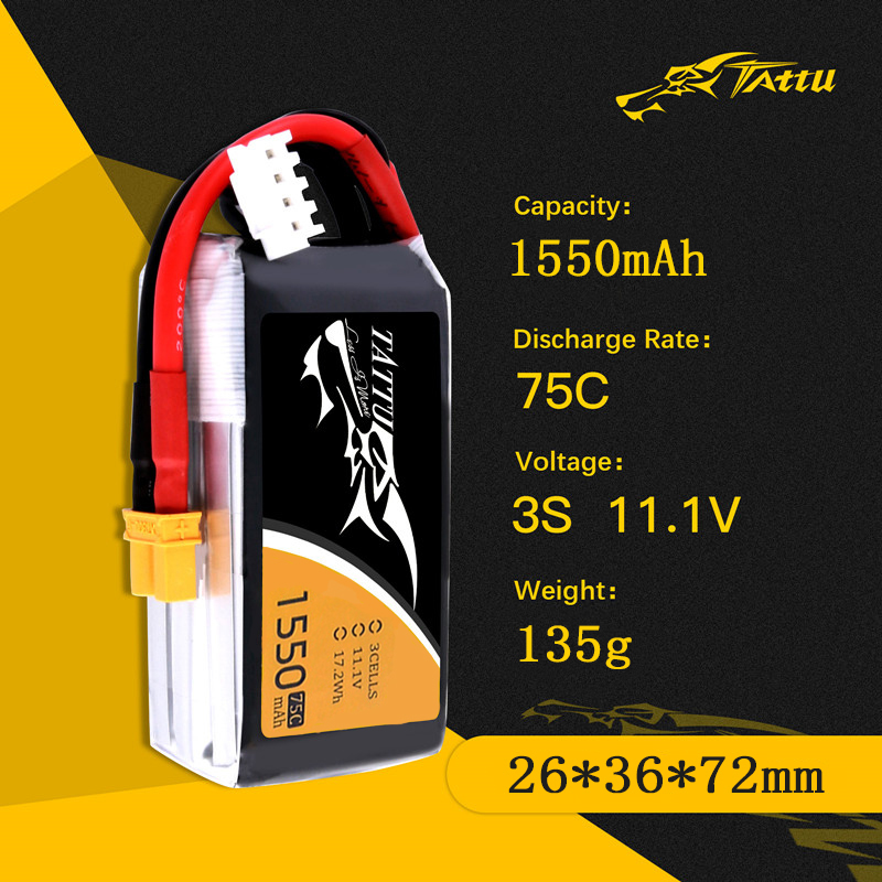 TATTU 3S 11.1V 1550mAh 75C LiP - Drone Battery 3S reseña y precio